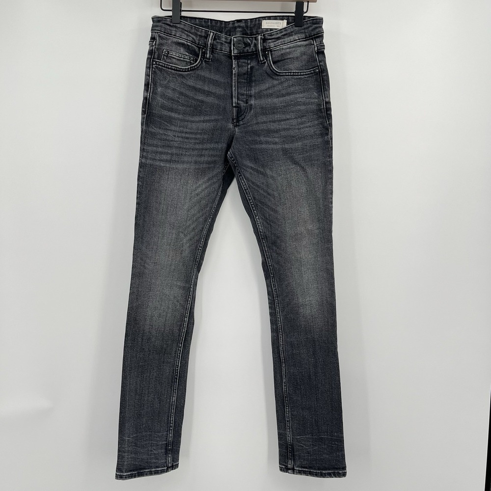 Allsaints Jean Men 30x30 Gray Cigarette Skinny Fit Button Fly Stretch Denim Goth
